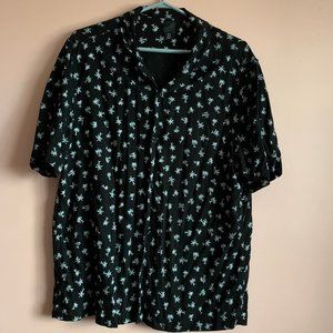 Palm Tree Print Short-Sleeve Button-Down